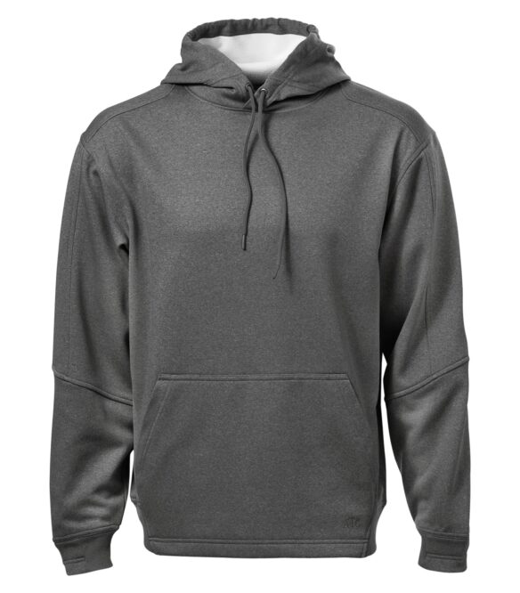 custom print add your personalize brand on apparel hoodie- F220 - PTECH FLEECE HOODED SWEATSHIRT charcoal grey