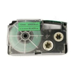 Casio Black on Green Cassette Label Tape 12MM / 1/2” – 8M / 26’