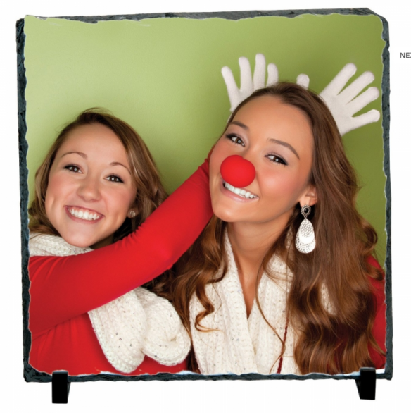 sample of a stone slate frame for your custom printed photos- sample showing christmas photo