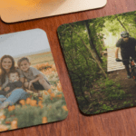 sample of custom printed personalized cork back coasters
