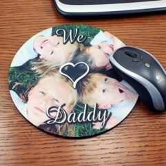 sample family photo on a circular custom printed mousepad