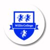 Willis College blue logo on white stickers