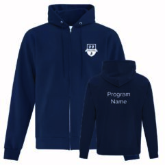 Willis College ATCF2600 True Navy Custom Printed Hoodie (front and backside showing customizable option)