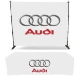 Tradeshow media wall and table cloth with logo